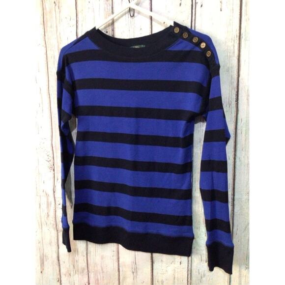 LRL Lauren Jeans Co. Royal Blue & Black Knit top Button Accents Size XS 🌺🌸 - Picture 1 of 9